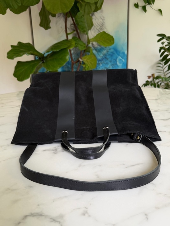 Clare V Suede Simple Tote with Racing Stripes Matte Black with Strap - Picture 10 of 14